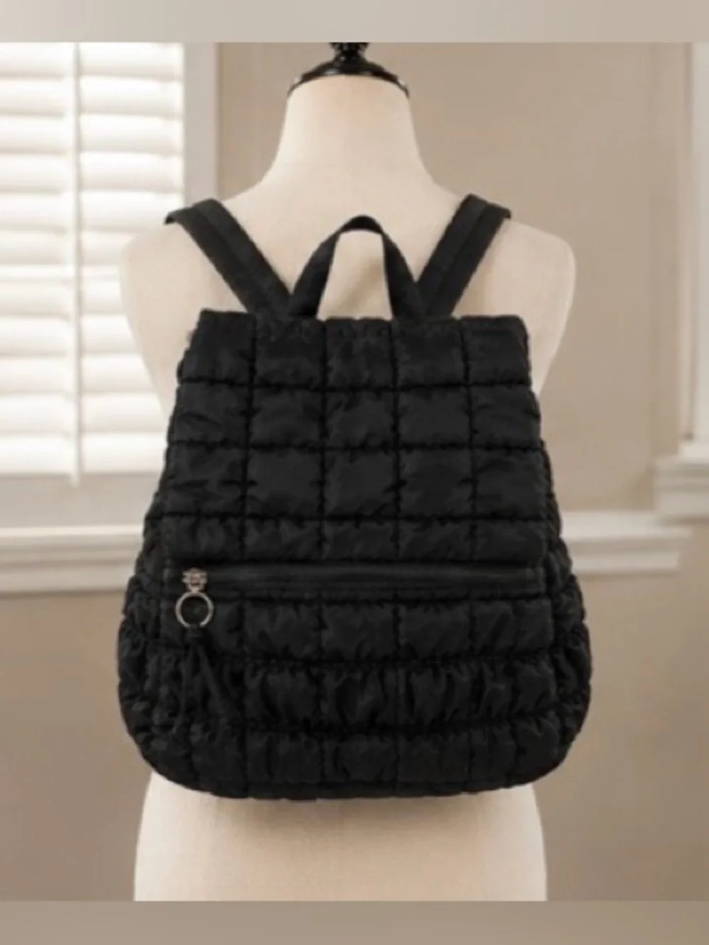 Quilted Drawstring Backpack - Black